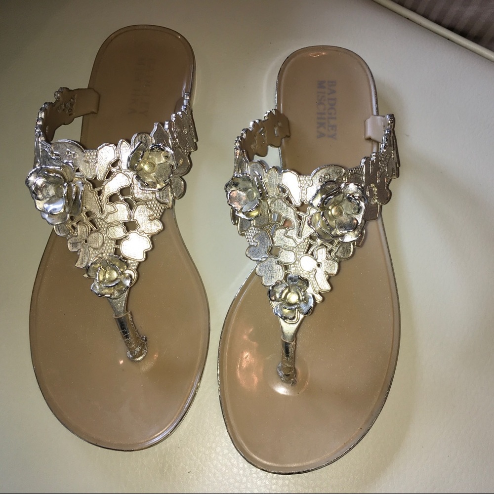 Badgley Mischa Jelly Sandals - Gold flower accent